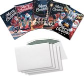 Inspra Studio – Luxe Kerstkaarten met Enveloppen – 5 Stuks – Wielrennen Wenskaarten – Artistieke Sportieve Illustraties met Winterse Sfeer