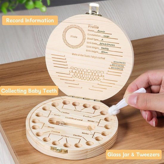 Bladverliezende Tandendoos, Houten Kindertanden, Opbergkoffer Met Fotosleuf Kinderen Keepsake Organizer Voor Haar
