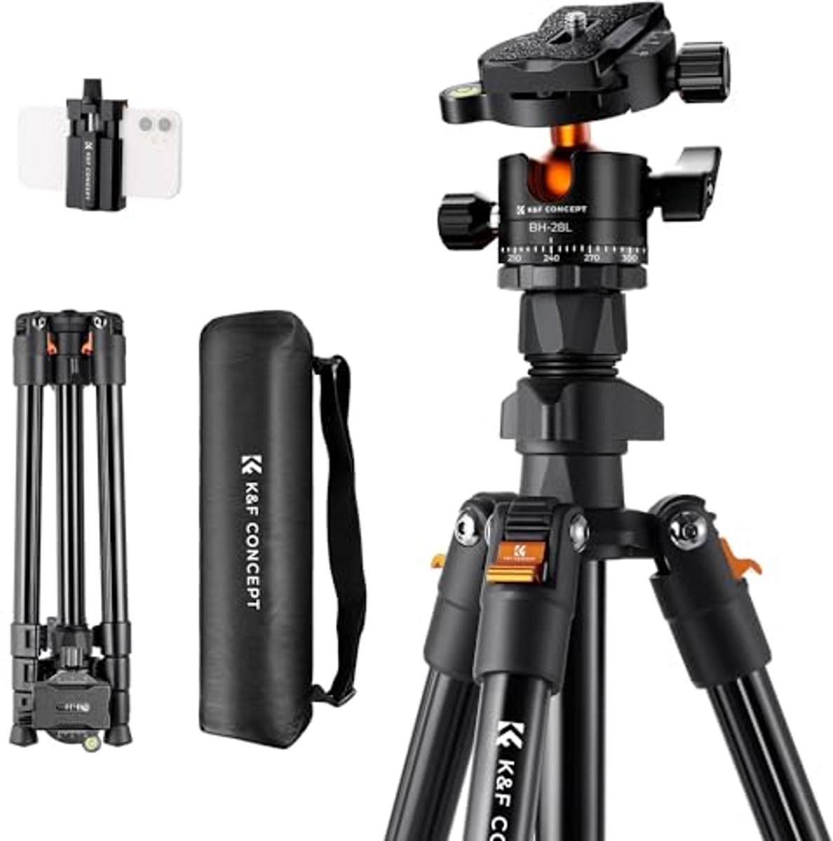 Lichtgewicht 163 cm Aluminium Tripod voor Camera's en Smartphones met 360° Balhoofd, Tot 10 kg Laadcapaciteit