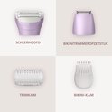 Scheerhoofd, bikini trimopzetstuk, trimkam en bikini-kam van paarse lady shaver.