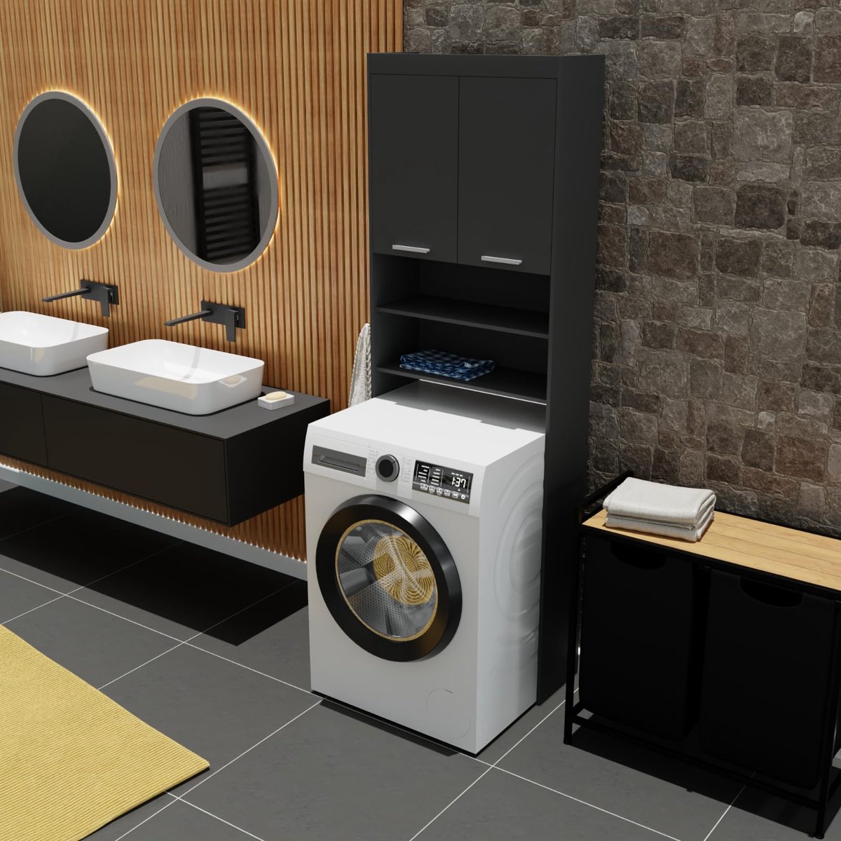 Azomor® Antaciet Wasmachine Kast met Verstelbare Planken voor Badkamer en Wasruimte