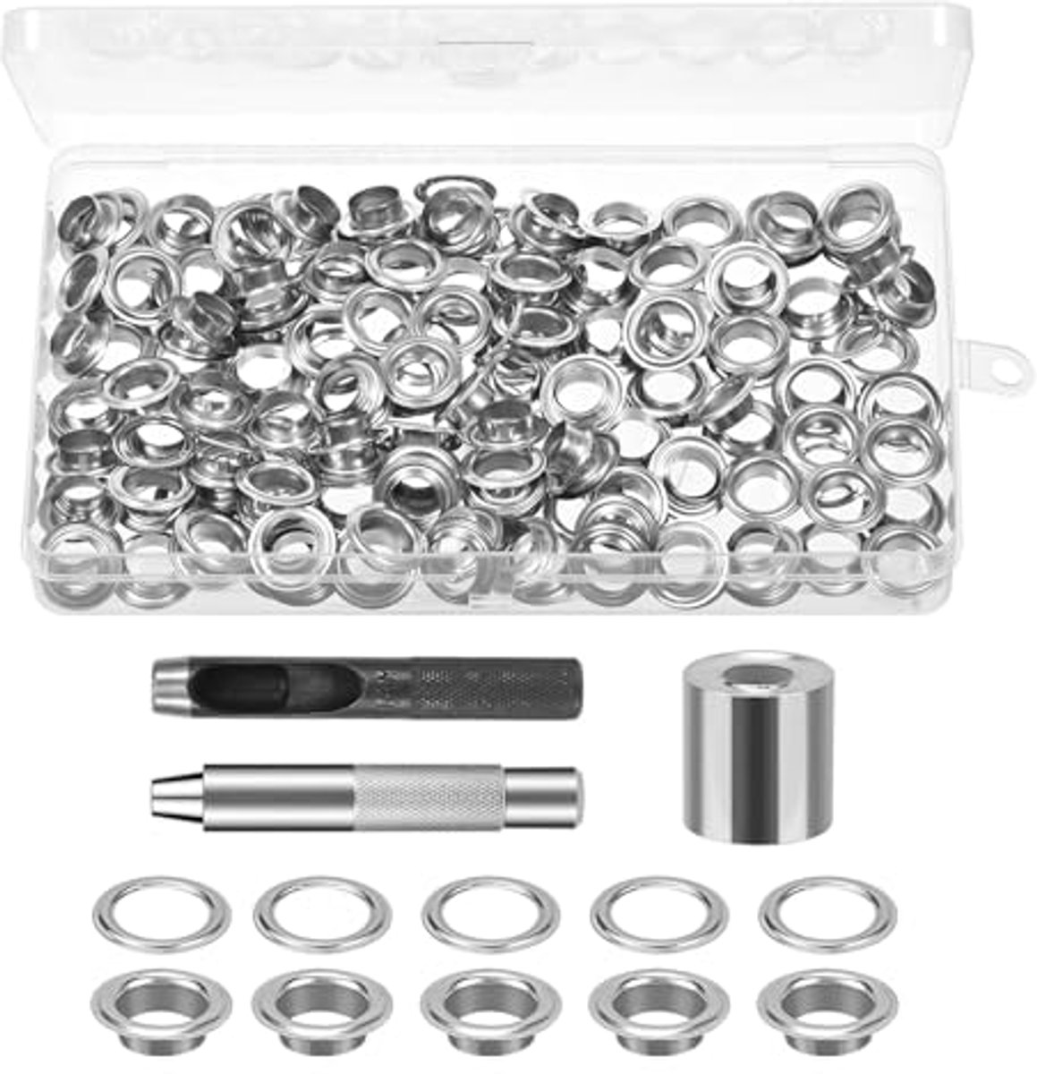 Set van 120 metalen ogen 10 mm voor gordijnen en tassen, montagegereedschap inbegrepen