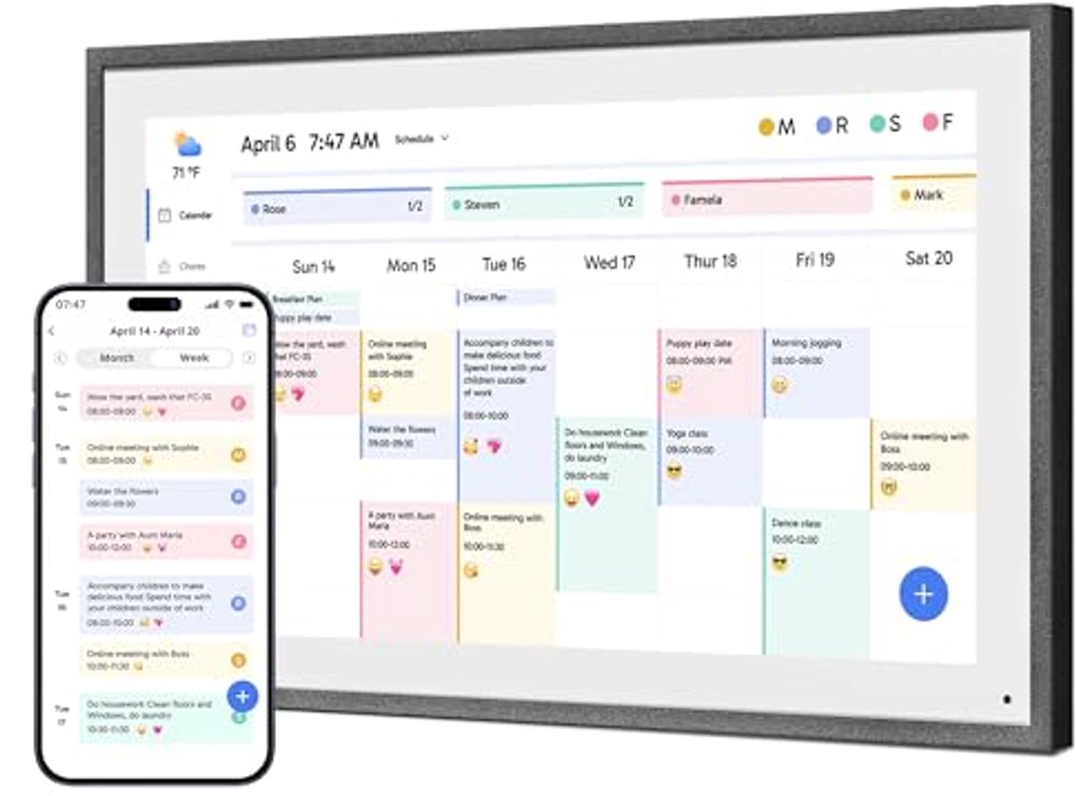 Digitale Kalender 21,5 Inch, 1920 x 1080 FHD - Elektronische Wandkalender en Familieplanner met 32 GB Geheugen
