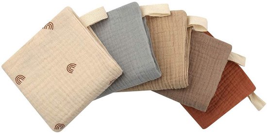 5-pack baby mousseline gezichtshanddoeken - pasgeboren handdoekset - 25 x 25 cm gezichts- en badhanddoeken - herbruikbare baby gezichtshanddoeken - 100% katoen - zacht en ademend - stijl H van Merkloos — afbeelding 2