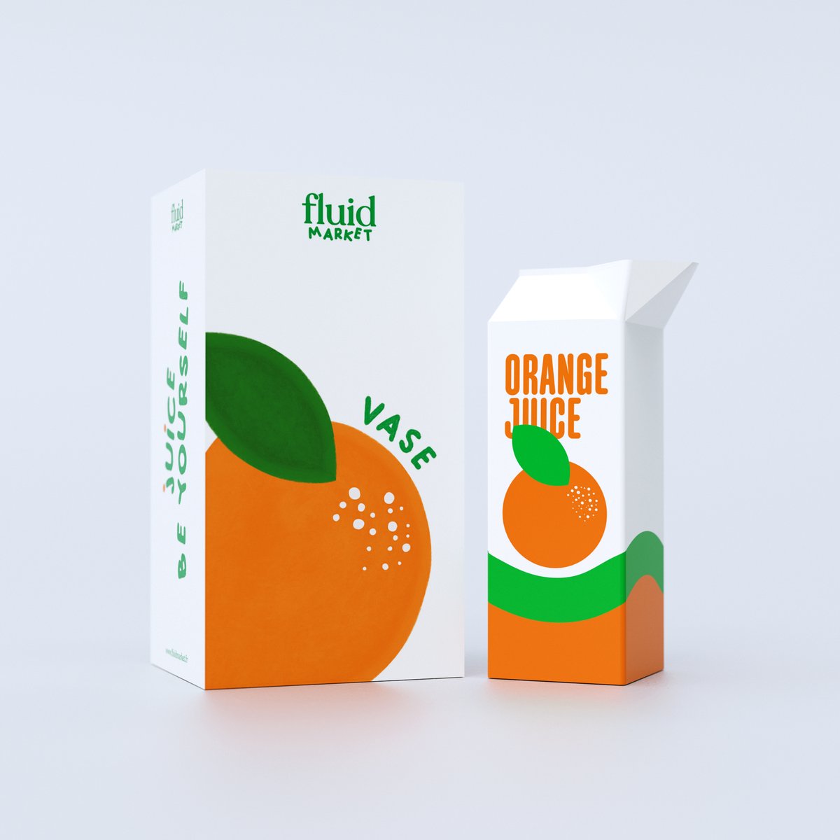 Fluid Market vaas 8x8x23cm orange juice wit / oranje