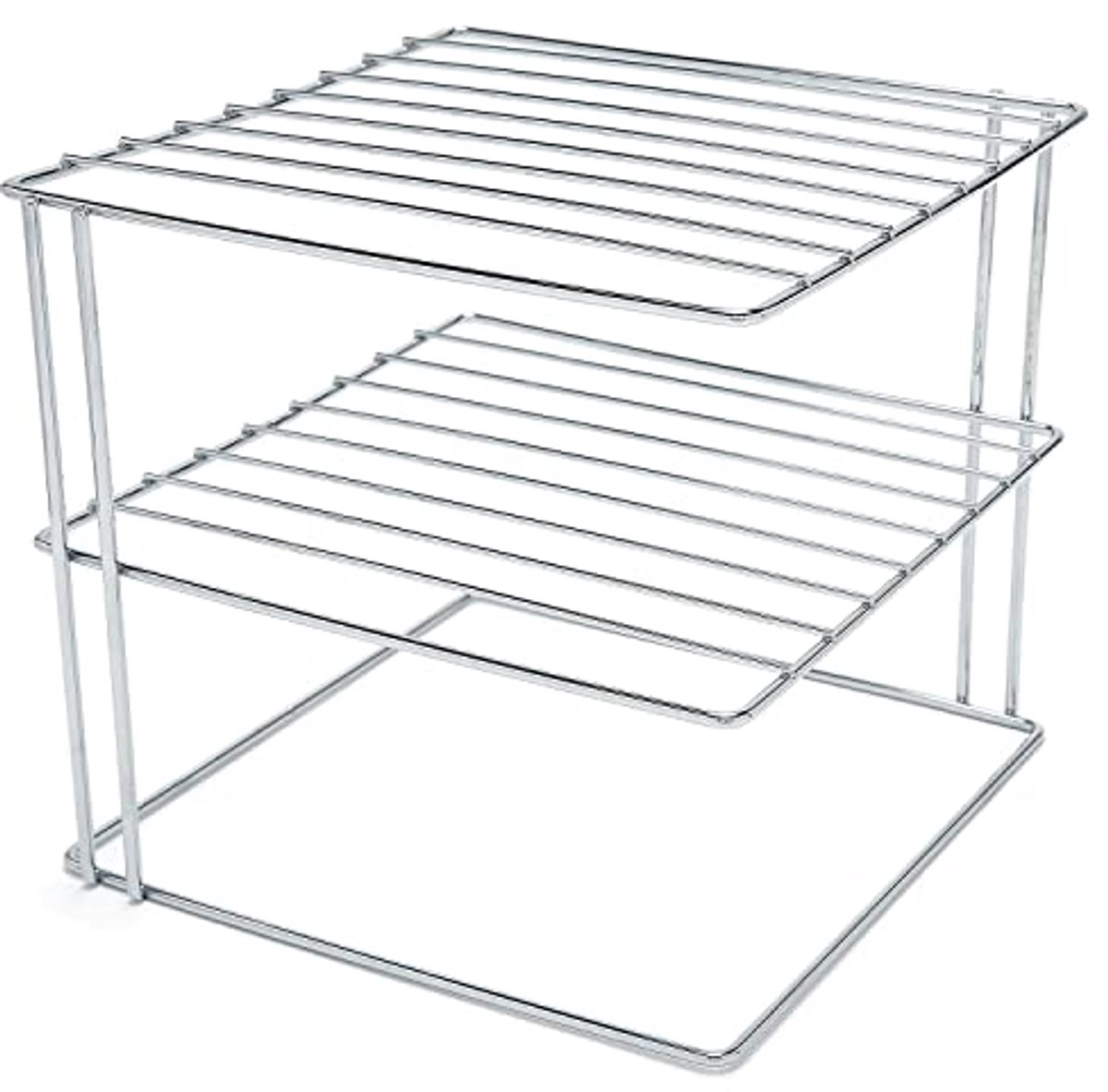 Platenrek met 3 niveaus - Keuken Organizer - Chroom - Vierkant