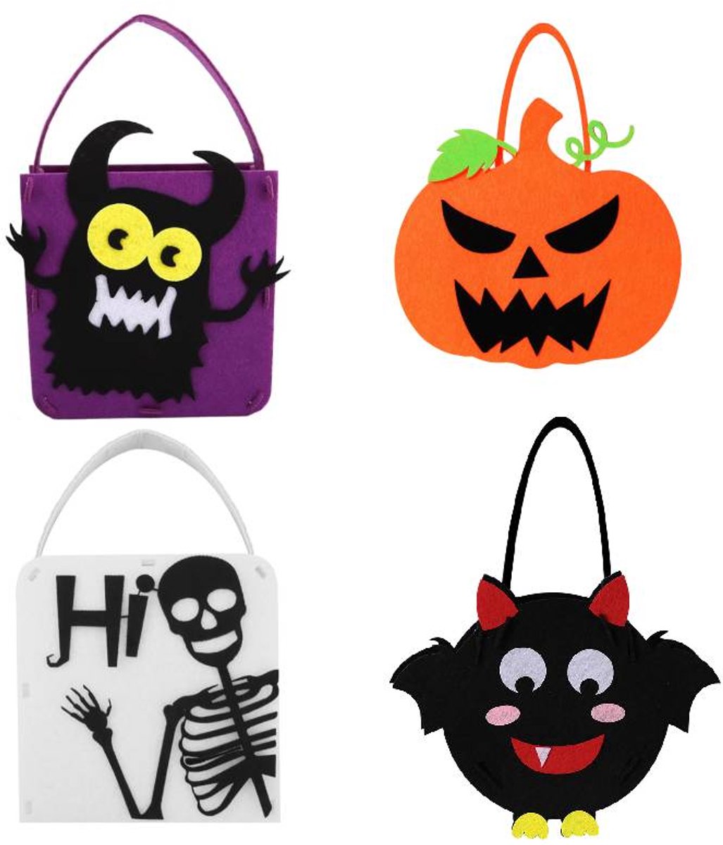 Set van 4 Halloween snoeptassen voor snoep of snacks- feestgunsten- Halloween feestbenodigdheden
