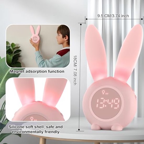 Lichtwekker voor Kinderen - Schattige Kinderwekker met Nachtlampje en Snooze-Functie - Creatief Cadeau voor Meisjes in Roze van TekHome — afbeelding 5