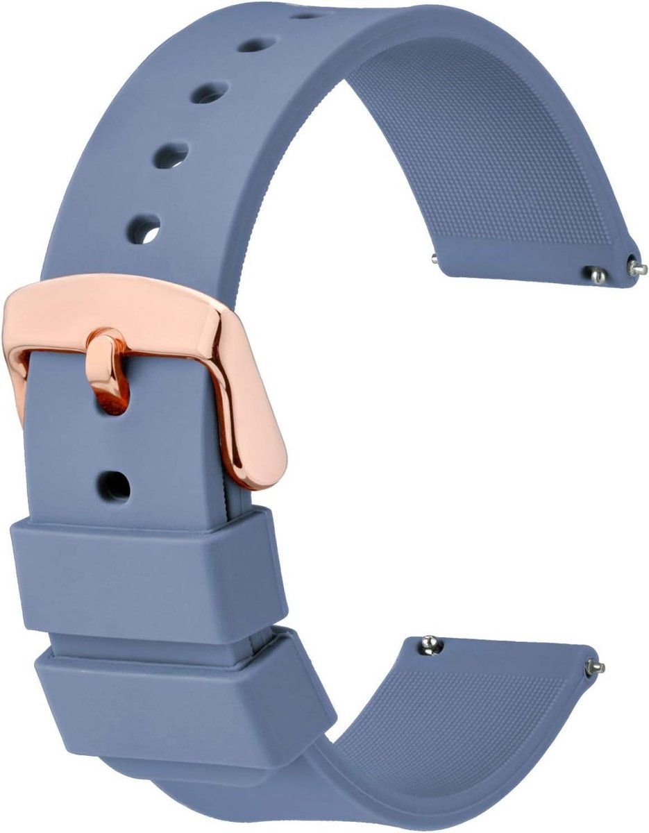22 mm siliconen horlogeband met snelsluiting en roségouden gesp - blauw - comfortabel en duurzaam