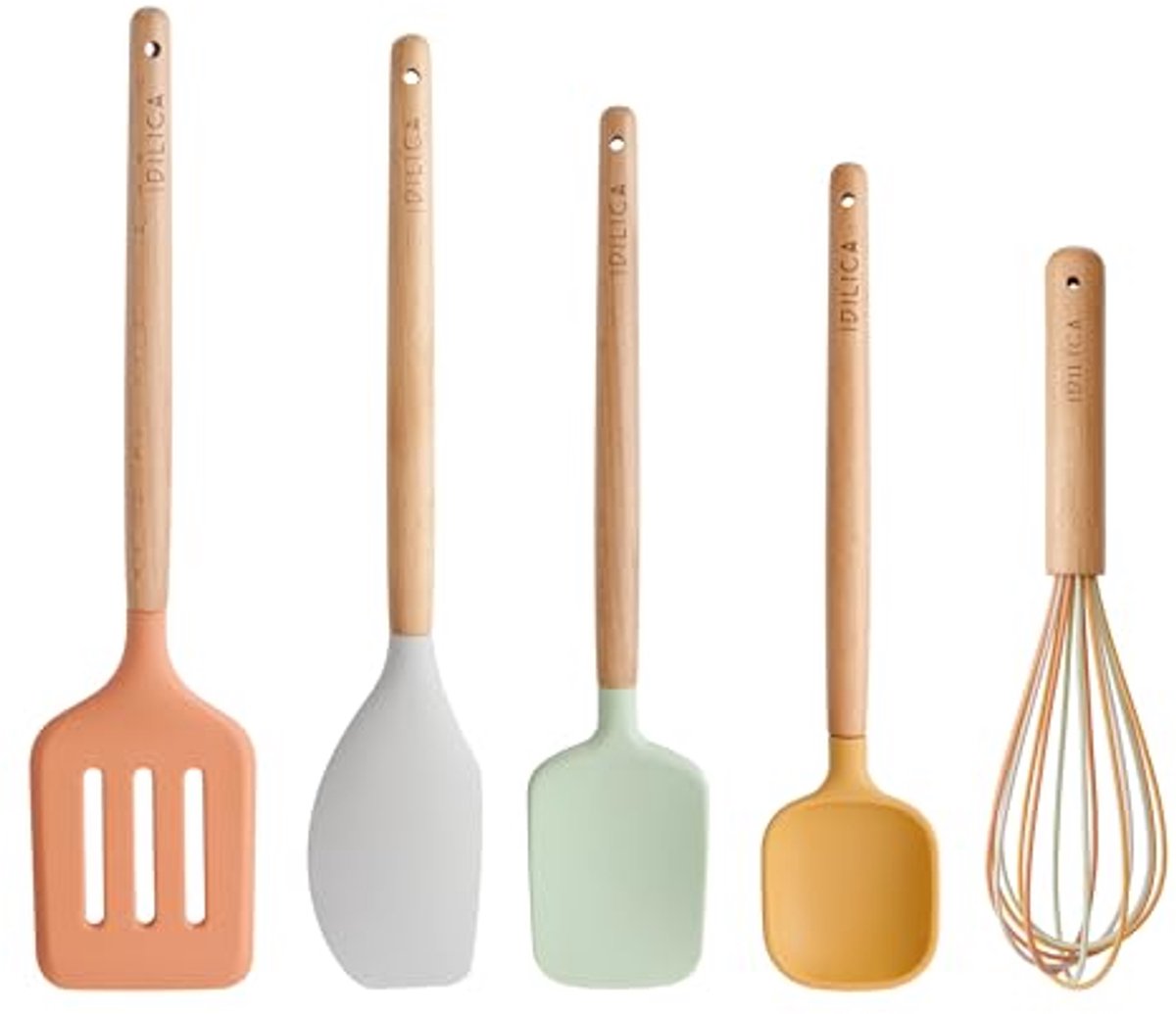5-delige Siliconen Kookgereedschapsset met Houten Handgrepen