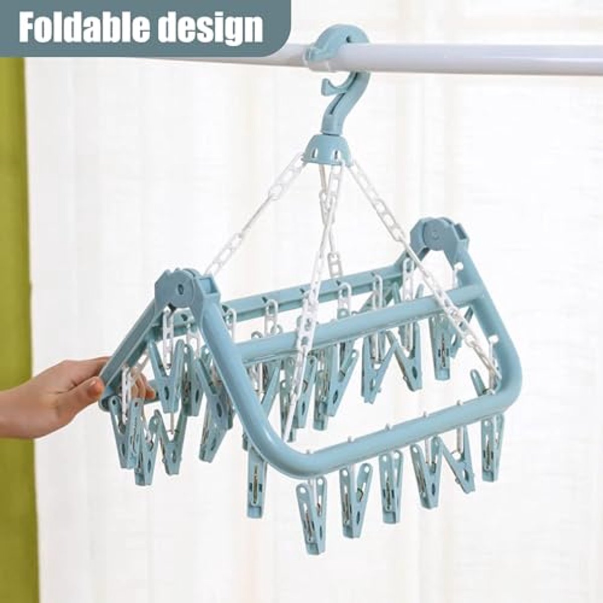 Drooghanger met 32 clips en opvouwbaar sokkenrek voor kleding