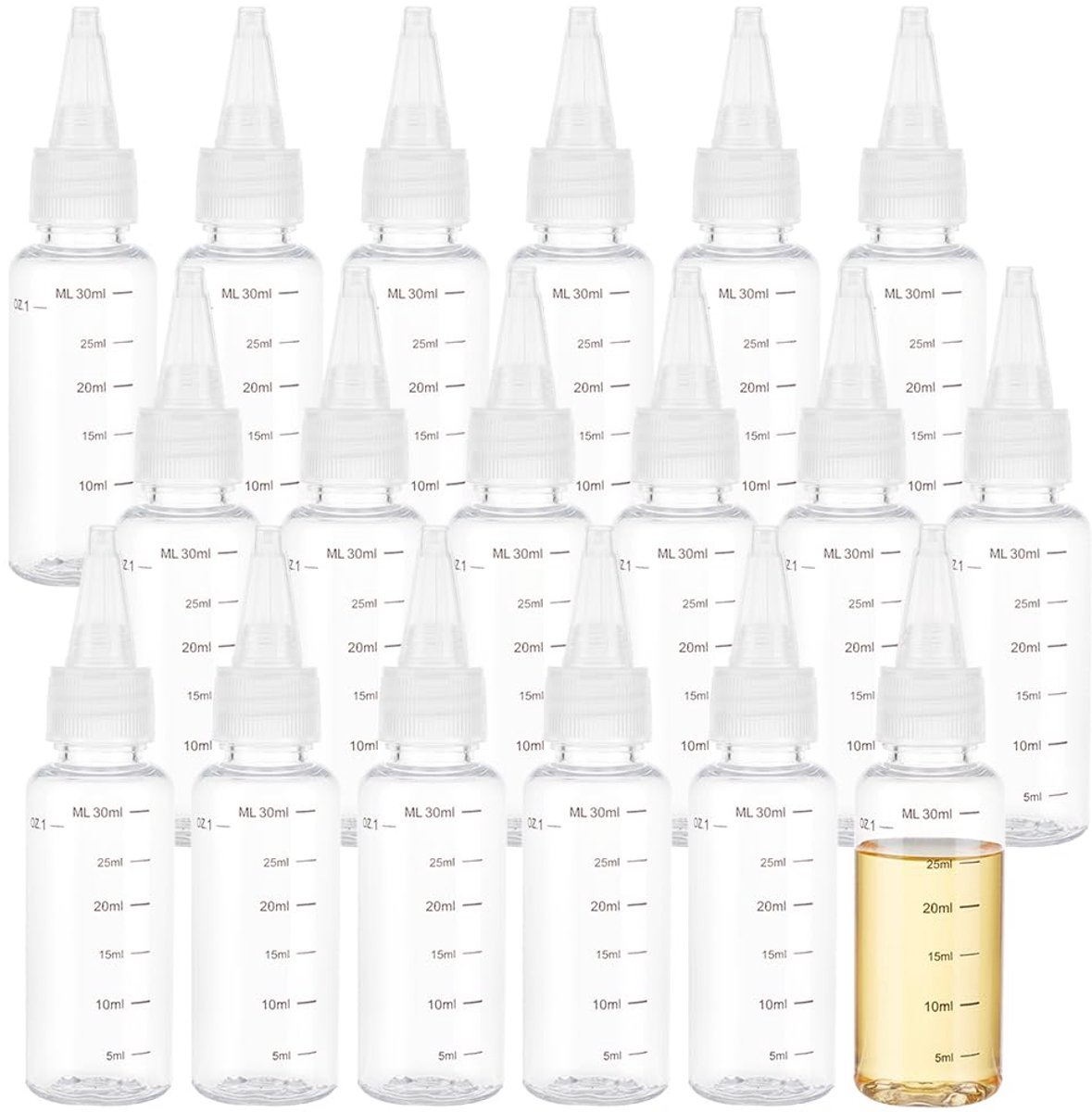 30 ml Translucente Plastic Knijpflessen - 18 Stuks met Witte Draaidop en Graduele Metingen