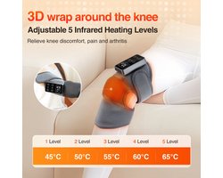WK Elektrische Infrarood Knieverwarmer met Vibratiemassage – 5 Infrarood Warmtestanden, 3 Massage Intensiteiten – Verlicht Gewrichtspijn, Artrose en Stijfheid – Draadloos & Oplaadbaar – 3000mAh Batterij – Automatische Uitschakeling