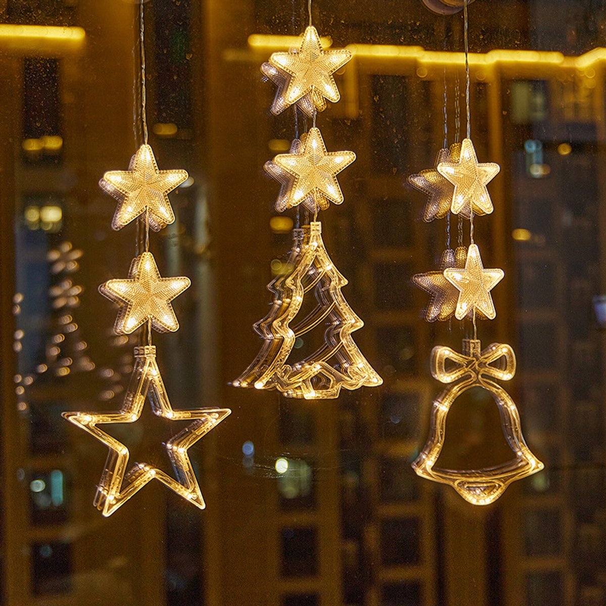 Drie-delige kerst raamverlichting decoratie met zuignap, multicolor LED-lampen.