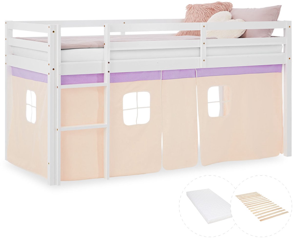 Homestyle4u Hoogslaper - 90x200- Roze - met Lattenbodem matras Wit