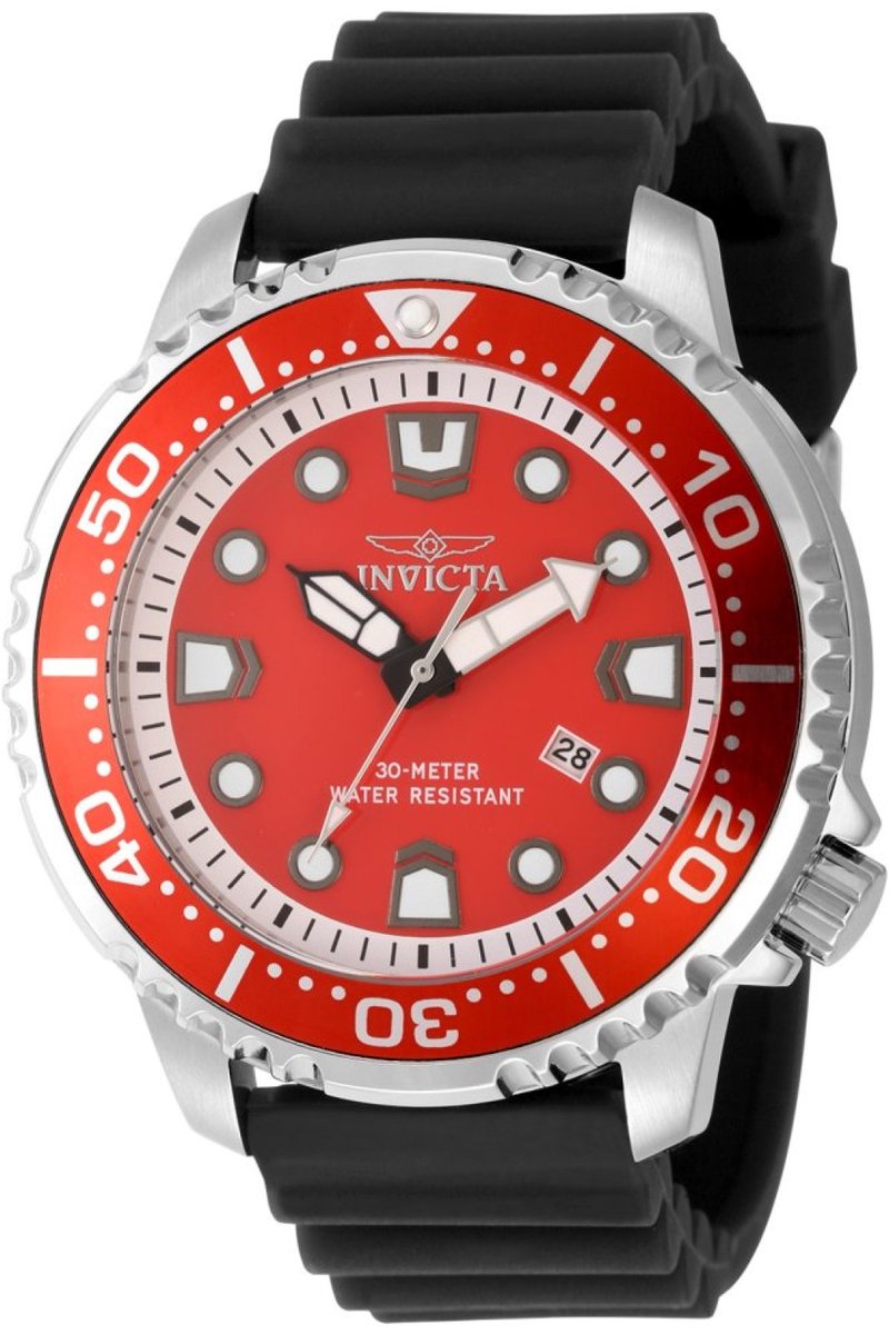 Invicta Pro Diver 49544 Heren Horloge - Waterdicht - Analoog - Quartz Uurwerk - Roestvrij Staal met rode Wijzerplaat - 48mm