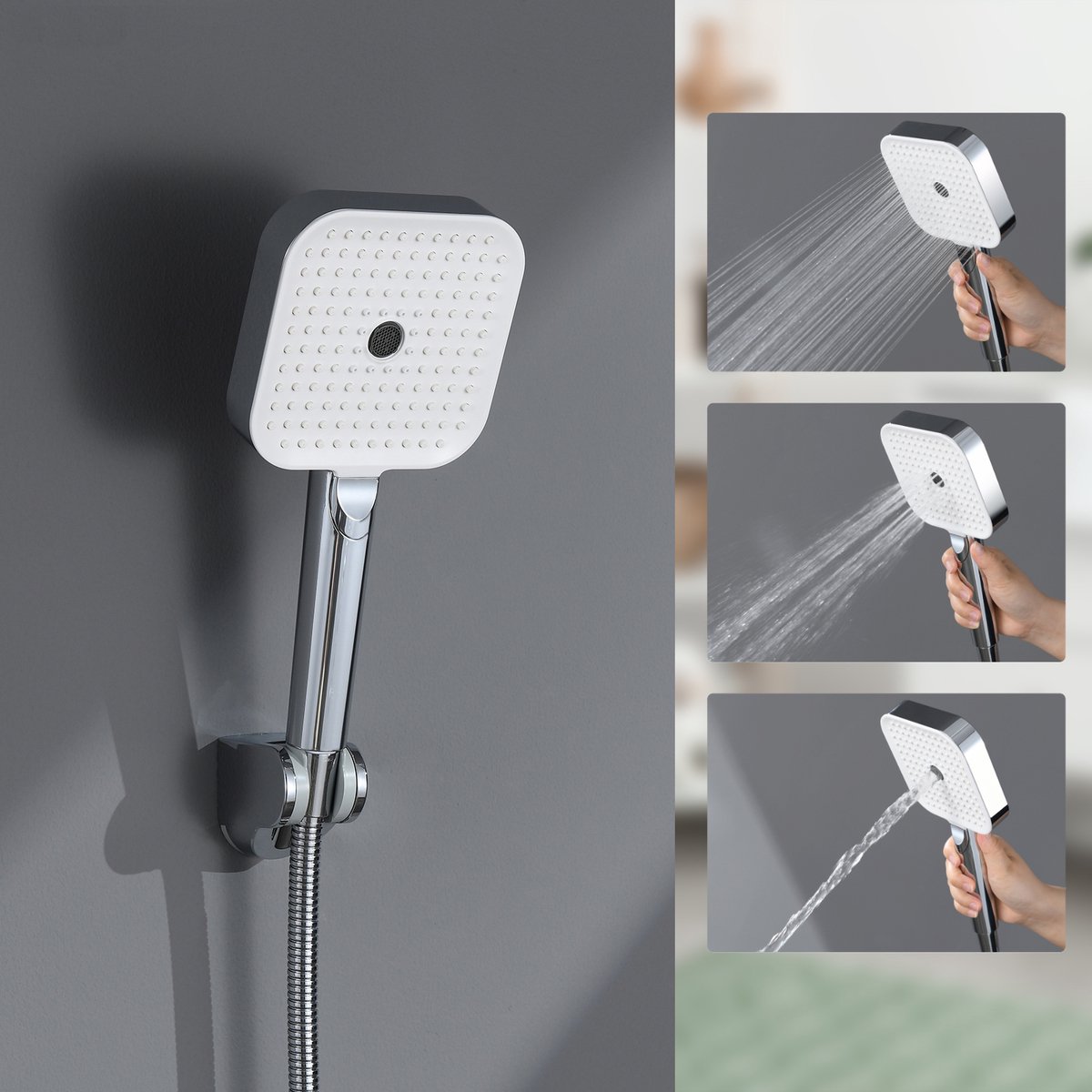SOFETIY MAX Douchekop - Regendouche - 3 Sproeistanden - Hoge Druk - Ø120 mm - Handdouche - Chroom+Wit