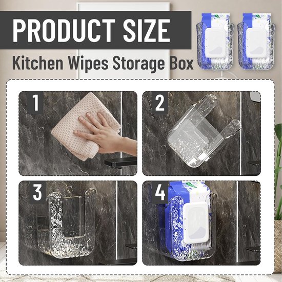 2 stuks Vochtig Toiletpapier Houder - Dispenser voor nat toiletpapier zonder gaatjes - Opbergdoos voor vochtige doekjes - Wanddispenser voor tissues - Zelfklevende dispenser voor babydoekjes - Tissuedispenser Geschikt voor badkamers - grijs — afbeelding 2