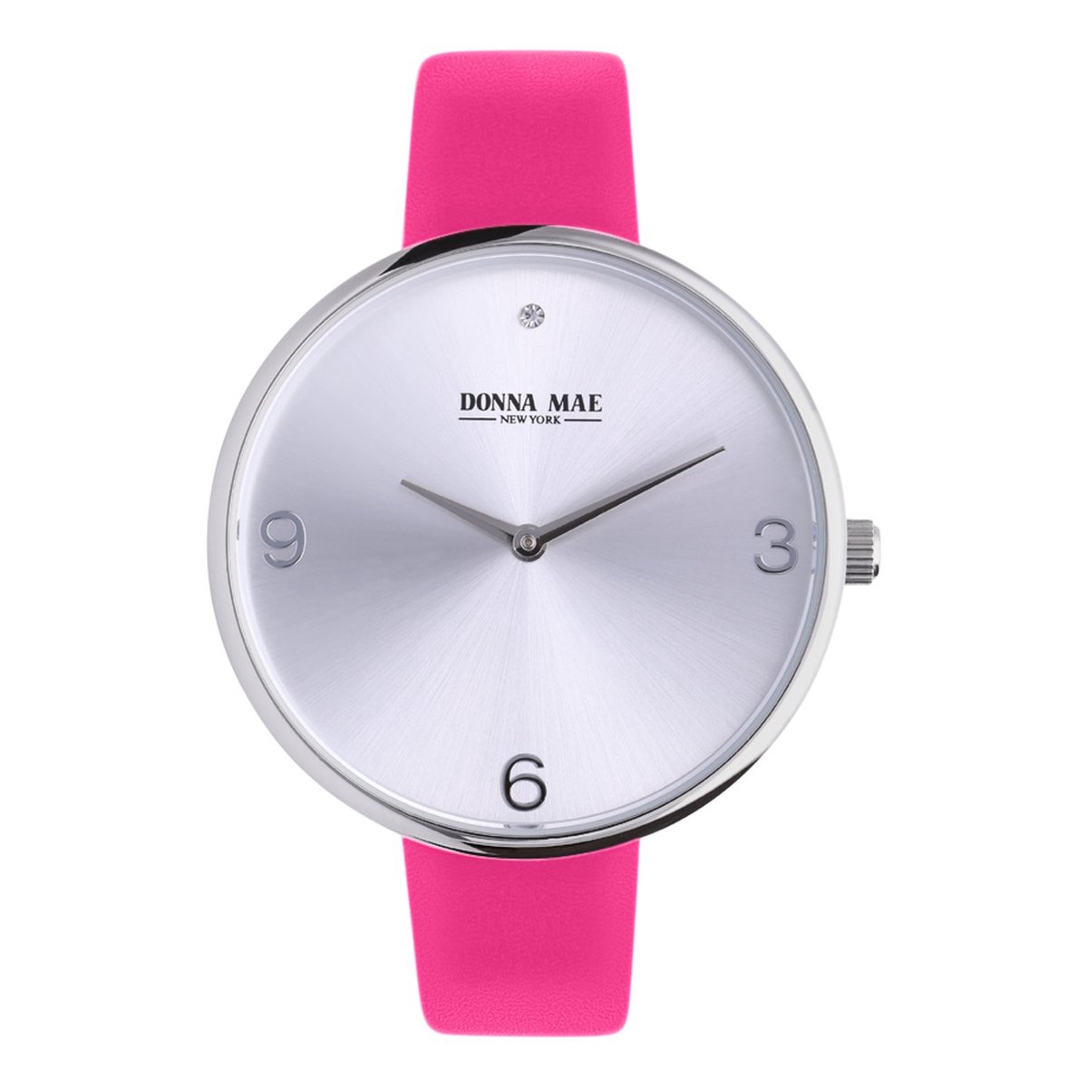 Lucardi Dames Donna Mae horloge met roze leren band en zirkonia - Horloge - Leer - Roze - 38 mm