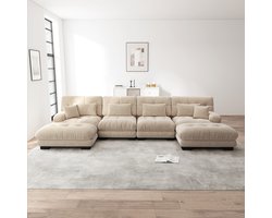 Re-Purelife® Grote Hoekbank U-vormig 4-zits - Extra Zacht Cloud Sofa met Hoge Kwaliteit Schuim - Moderne Woonbank met Verplaatsbare Ottoman - Luxe Chenille Stof - Drukbestendig & Duurzaam - 406x145x81 cm - Licht koffiebruin