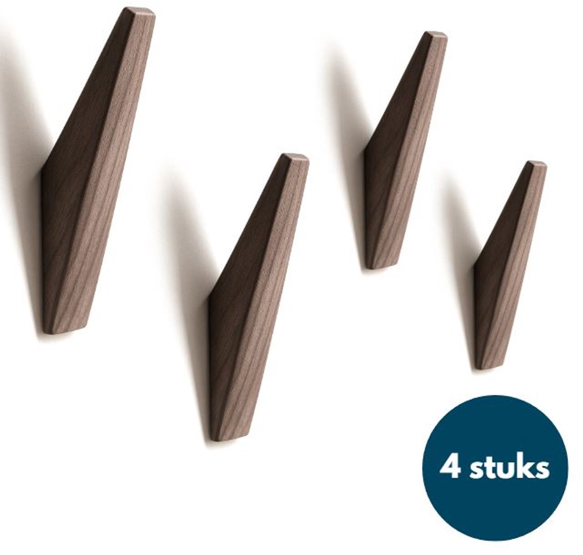 Houten Wandhaken - Vintage kapstokhaken - Ophanghaken - Handdoekhaken - Jashaken - 4 stuks - Walnoot licht