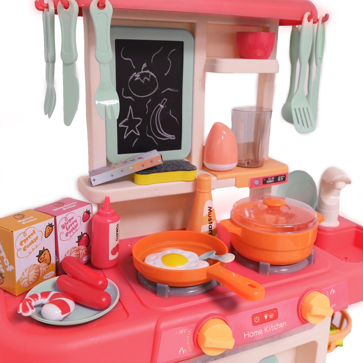 Zoem Mini Kinderkeuken Roze – Stoom & Kookgeluid – Compleet met Accessoires & Keukengerei – Speelgoedkeuken voor Peuters — afbeelding 8