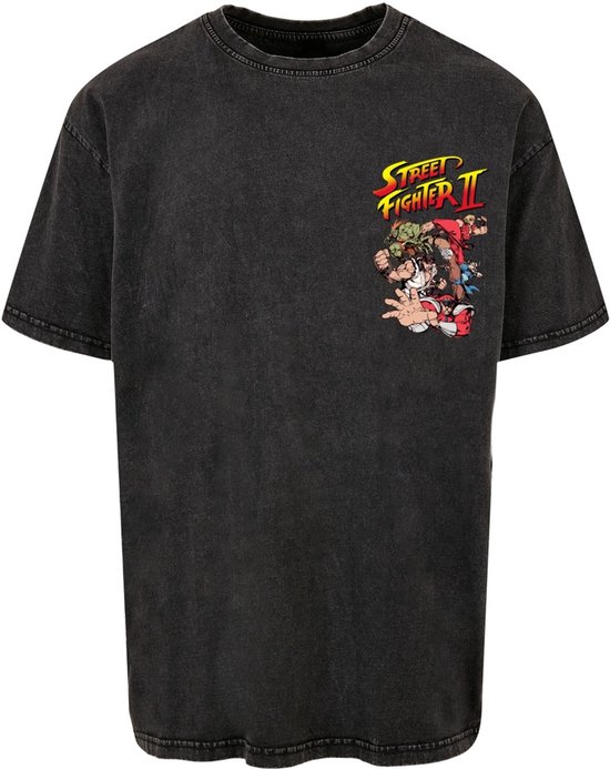 Zwarte T-shirt met "Street Fighter II" logo en illustratie van personages op de borst.