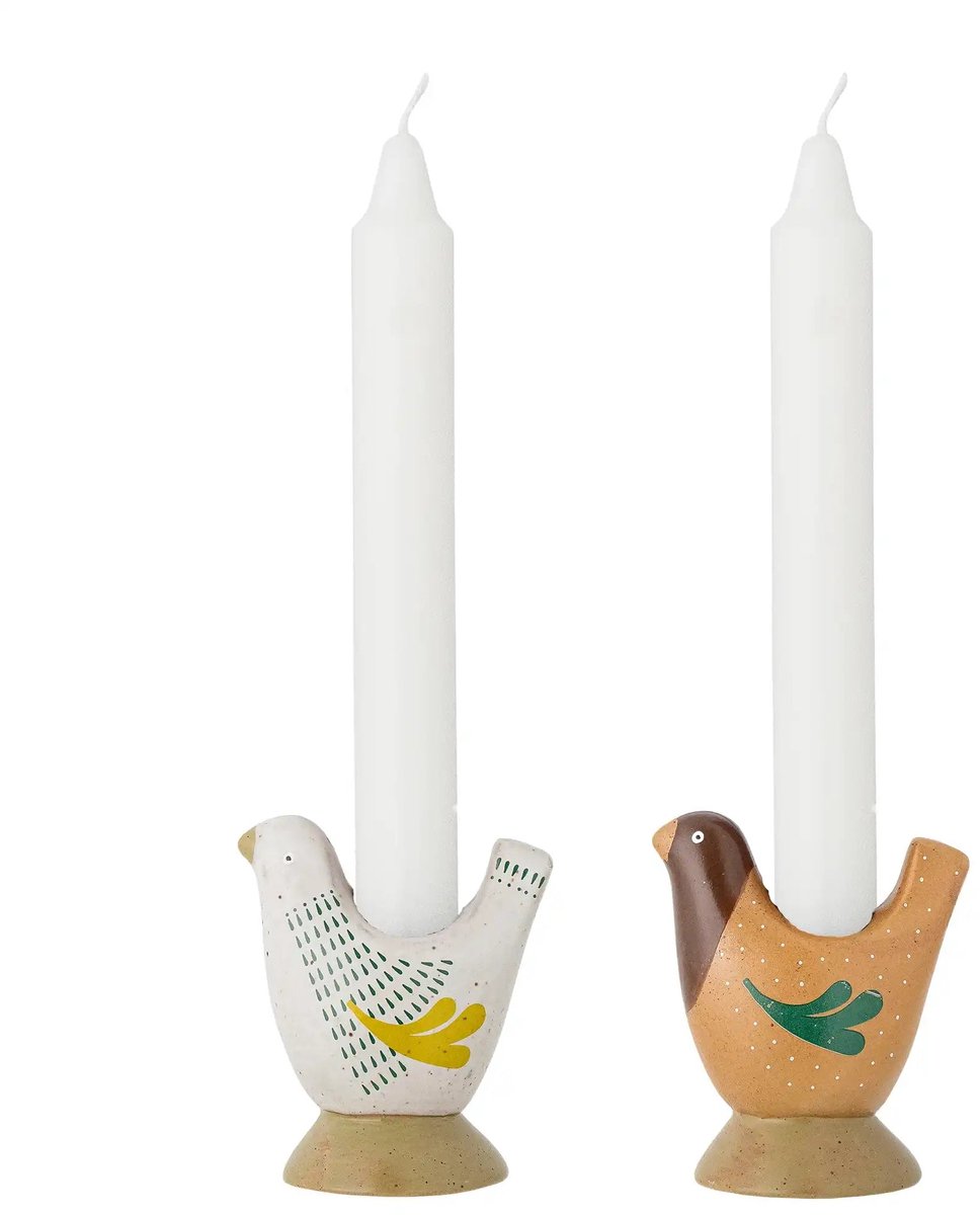 Kandelaar aardewerk bruin Reem - set van 2 – 4 x 8 x 7 cm