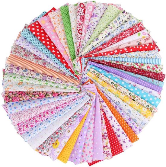Vitdipy - Tissus en coton - 50 pièces - Paquets de tissus - Imprimé textile patchwork - Tissus carrés - 25x25 cm - Couture artisanale DIY - Vêtements de poupée