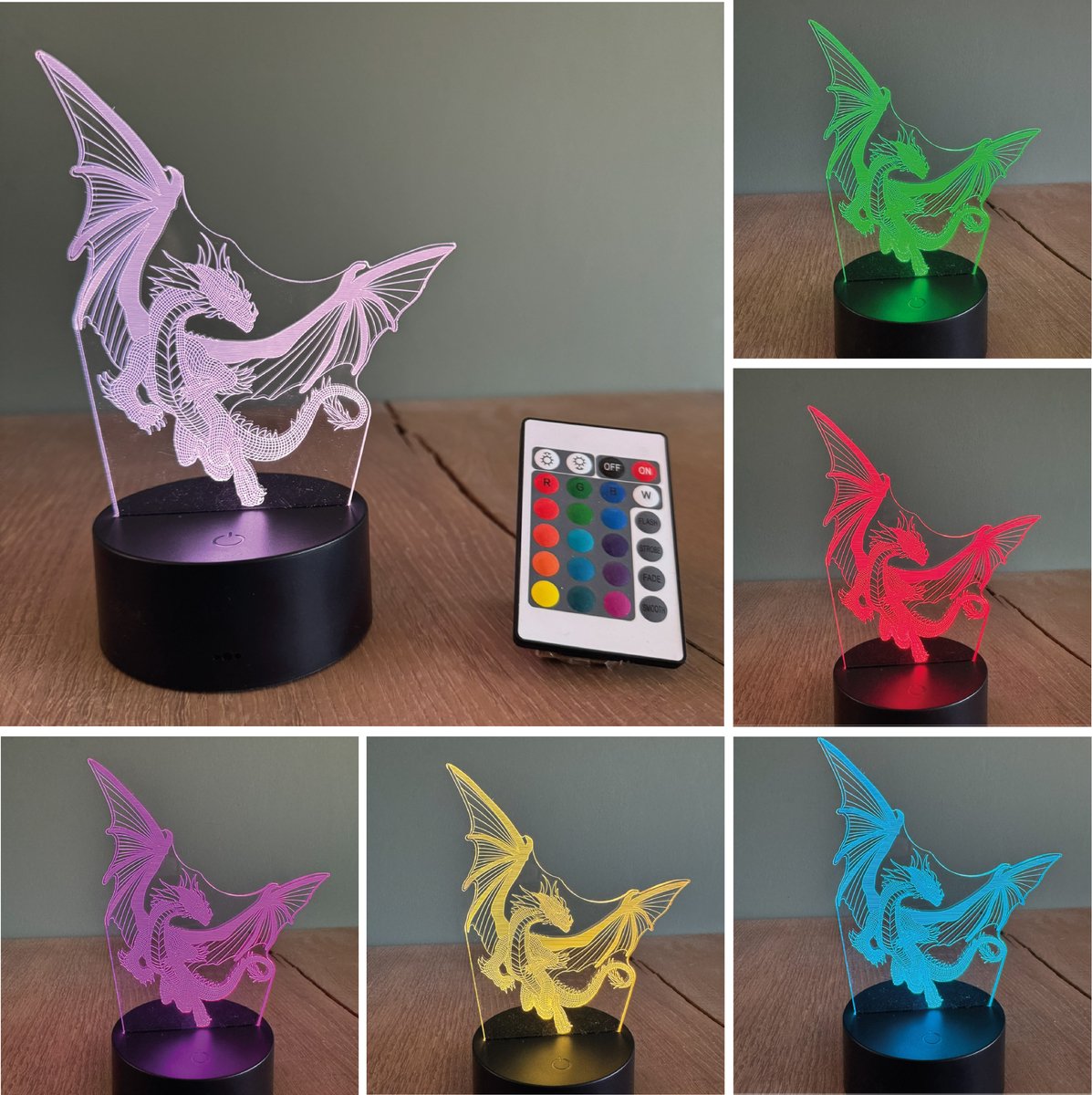 Klarigo® Nachtlamp – Draak - Dragon - 3D LED Lamp Illusie – 16 Kleuren – Bureaulamp – Nachtlampje Kinderen – Creative lamp - Afstandsbediening