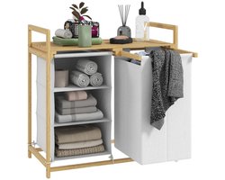 Wasmand met waszak - Opbergrek bamboe - Kast - Badkamerkast - 70x36x70 cm