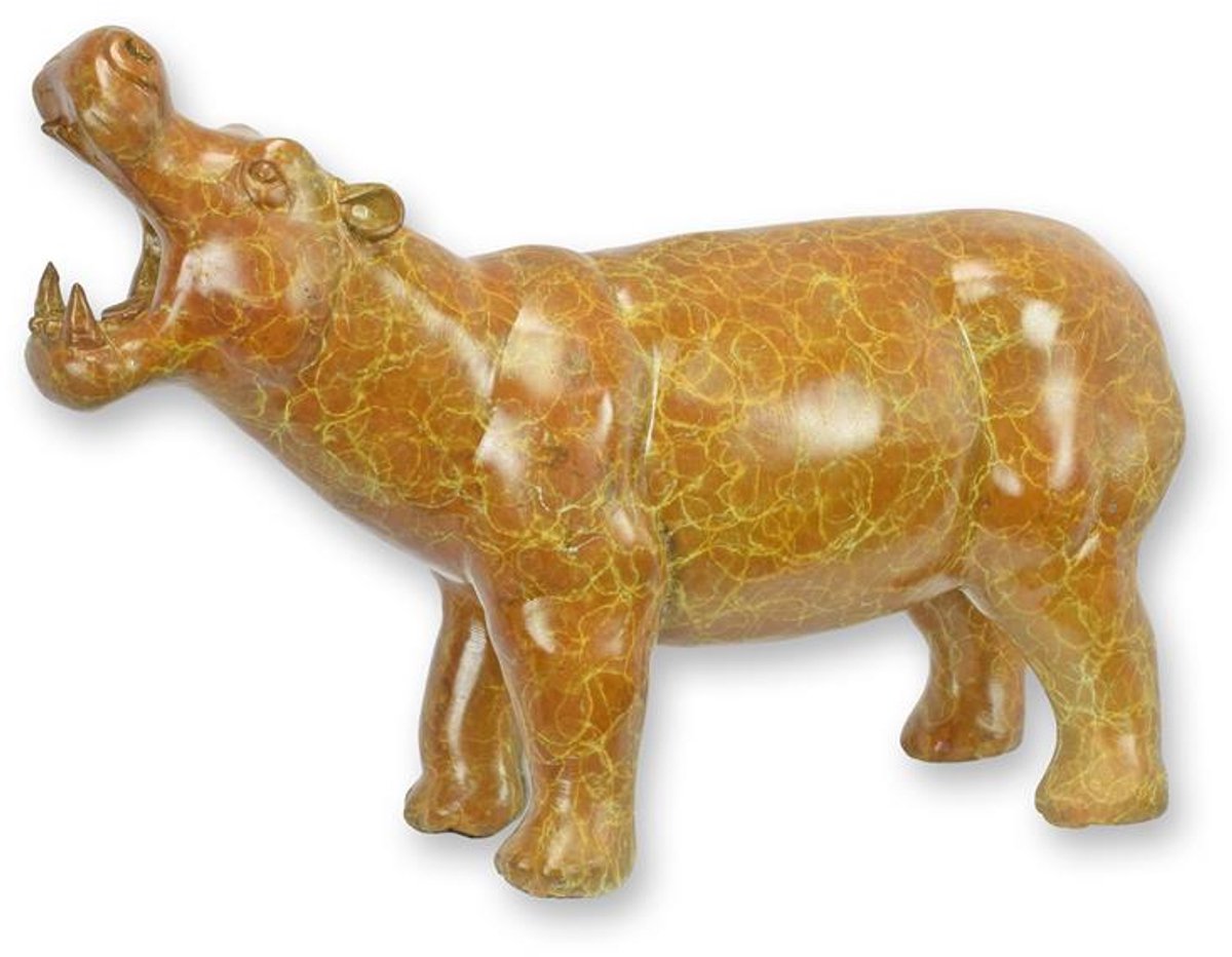 Bronzen sculptuur nijlpaard – realistisch beeld van brons – luxe decoratief kunstobject voor interieur, tuin of kantoor – handgemaakt en gedetailleerd design