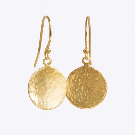 Boucles d'oreilles femme couleur or avec Design rond martelé - modèle suspendu avec fermeture à crochet