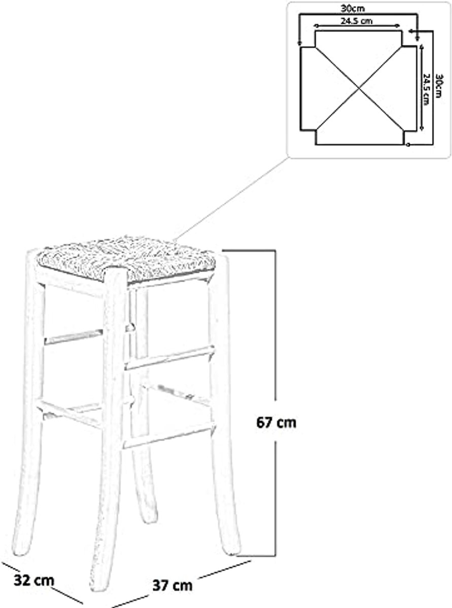 Gewaxt Houten Stoel met Zitvlak van Stro - Hoogte 67 cm, Gelakt