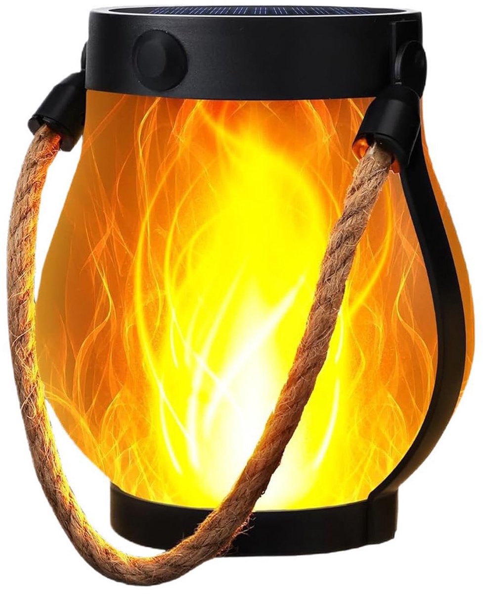 longziming -Solar Vlamlamp met Henneptouw – Waterdicht – Dansend Vlammeneffect – USB & Zonne-energie – 12×13 cm – 1 Stuk