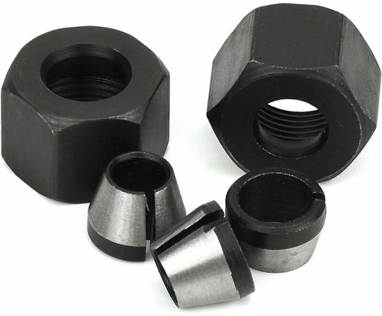 Set van 4 stuks metalen spantangen met spleten, twee rechtop en twee liggend, met twee zeskantmoeren.