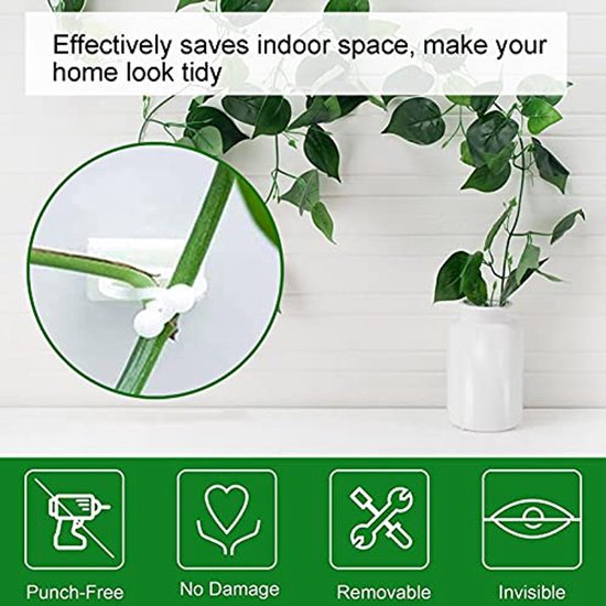 Plant Climbing Wall Fixture Clip, 100PCS Plastic Wall Sticky Hook Vines Fixing Clips Self Adhesive Branch Fixture Clips Plant Fixers Vines Holders(White) — afbeelding 5