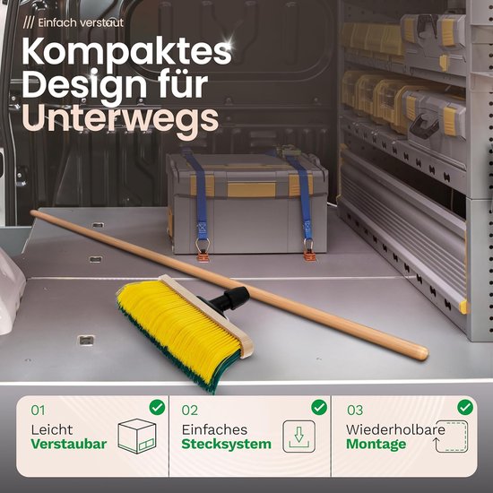 Novaliv 2X Premium klauwbezem met steel 50cm, speciale bezem met gebogen borstelharen - ideaal als tuinbezem, schraapbezem, kunstgrasbezem, optimaal voor op de camping, straatbezem, veegbezem van Novaliv — afbeelding 4