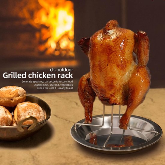 1 stuk - Kippengrill - Kippengrillbak van roestvrij staal - Verticale grillstandaard - Opvouwbare kippengrill - Met lekbak - Zilver - 16,5*16,5*17 cm - Geschikt voor thuis en op de camping — afbeelding 3