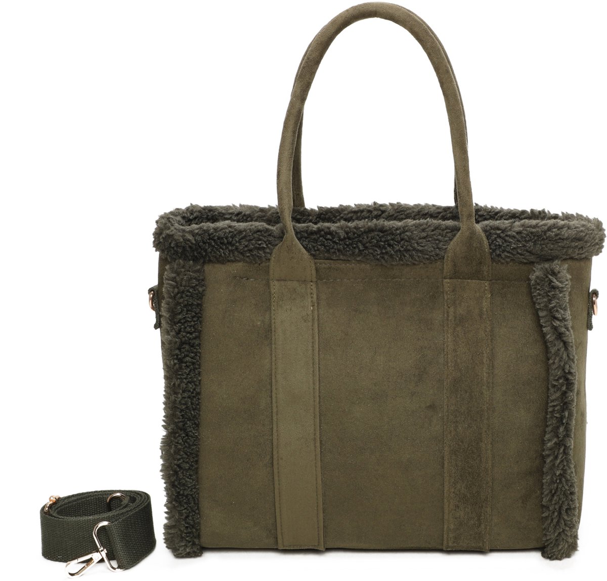 Trendy handtas / totebag - Ines Delaure - suede look - kaki