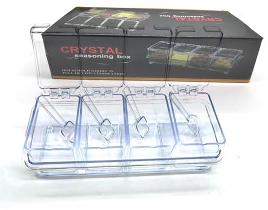 opslag van kruiden Wandgemonteerde Kruidendoos, Wandgemonteerde Kruidendoos, Transparante Multi Grid Suiker Zout Container Set met Handvat, Keuken Huishoudelijke Kruidenpot met Lepel for Kruiden Zout