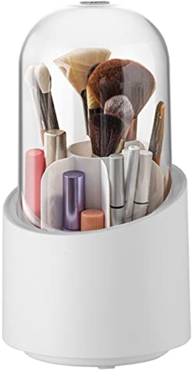 Draaibare Acryl Make-upborstelhouder met Deksel - 24 cm Hoogte - Organizer voor Make-up Brush