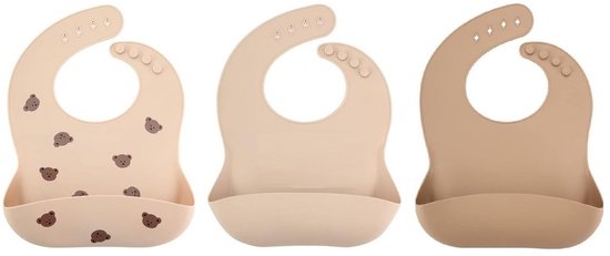3 Pièces - Bavoirs en Siliconen avec Plateau de Collecte - Hartjes Beige Rouille Marron