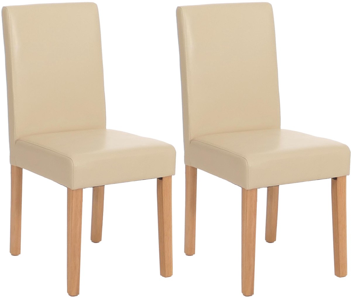Set van 2 eetkamerstoelen Keukenstoel Littau ~ leer, crème, lichtgekleurde poten