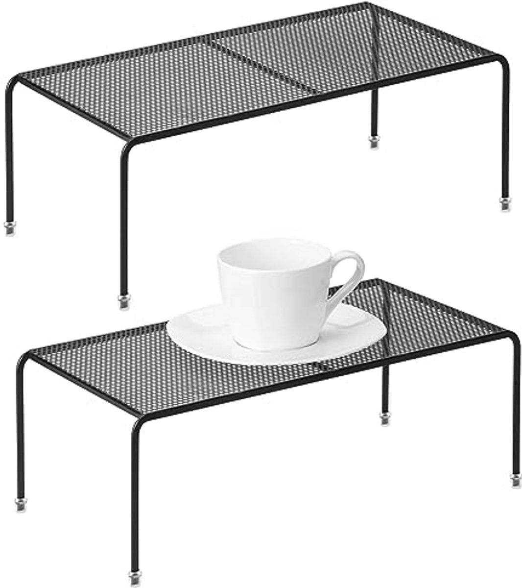 Set van 2 Keuken Kast Organiser - Vriezer Kast Opslag Plank Draad Rack met Anti-Slip Voeten voor Koelkast en Pantries - Zwart