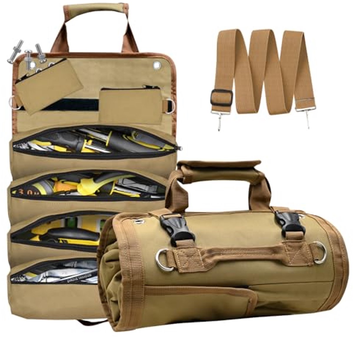 Zware Gereedschap Roll-Up Tas met Afneembare Zakjes, Waterdichte Organizer voor Gereedschap