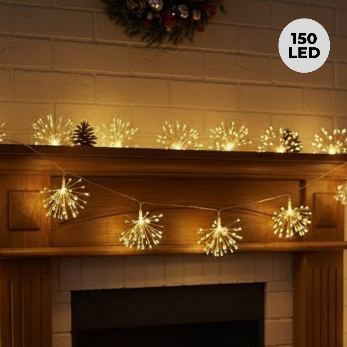 Lomera Kerstverlichting - Kerstlampjes - Kerstboomverlichting - LED Lichtsnoer - Sfeerverlichting Binnen - 6 Lichtclusters - 150 Leds - Warm Wit Licht - Feestverlichting - Lichtslinger Binnen - Decoratieve Verlichting - Adapter Inbegrepen - 250Cm