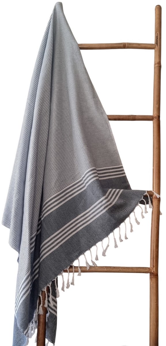 Ederlezi - Erfgoed Hamamdoek – Handgeweven - %100 Katoen, 100x180 cm - Antraciet