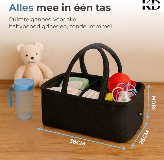 KimDo - Teddy Luiertas baby - Zwart - Verzorgingstas - Organizer luiers - Uitneembare schotjes - Kraamcadeau - Baby organizer - Teddy tas - Commode van KimDo — afbeelding 2