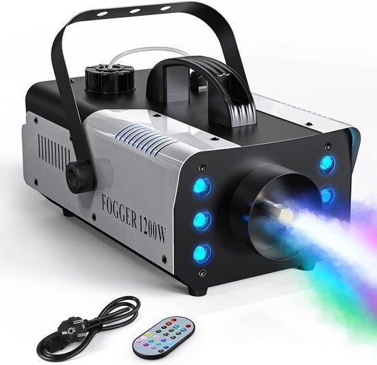 Rookmachine - Mistmachine - Rookapparaat - 1200W vermogen - 6 RGB kleuren - 160m³/min output - 1L tank - Draadloze afstandsbediening - Geschikt voor feesten en evenementen